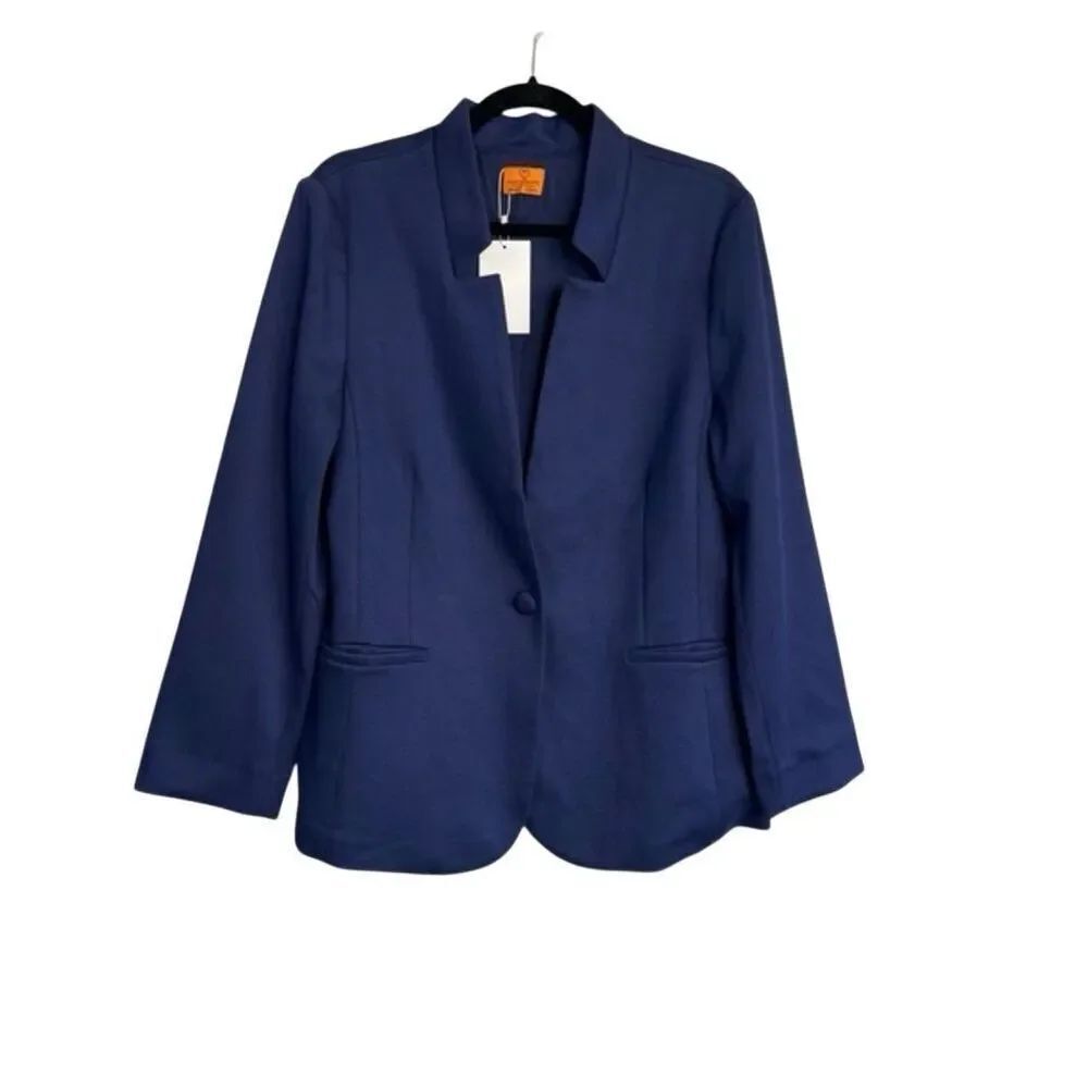 NWT Mary Craft Stretch Single Breasted One Button Blazer Jacket Navy Blue Size 2